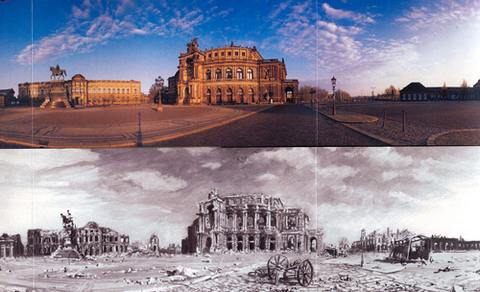 Одна из центральных площадей Дрездена до и после бомбардировки в феврале 1945 года.