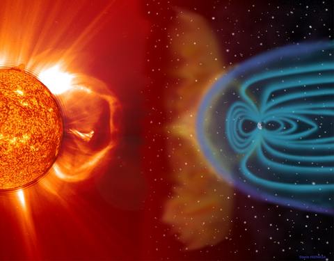 Солнце воздействует<br>на магнитное поле Земли.<br>Возможно, это провоцирует землетрясения