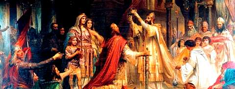 Папа Лев III венчает Карла Великого императорской короной в Риме 25 декабря 800 года. Фот: ILLSTEIN BILD/VOSTOCK PHOTO  
