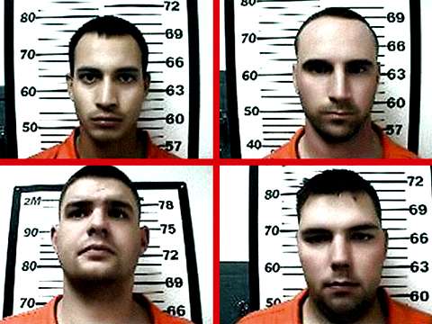 Четверо заговорщиков после ареста: Айзек Агиги, Кристофер Сэлмон (вверху, слева направо), Майкл Бернетт и Энтони Пиден (внизу, слева направо)