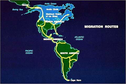 Основные пути миграции первых американских поселенцев.
