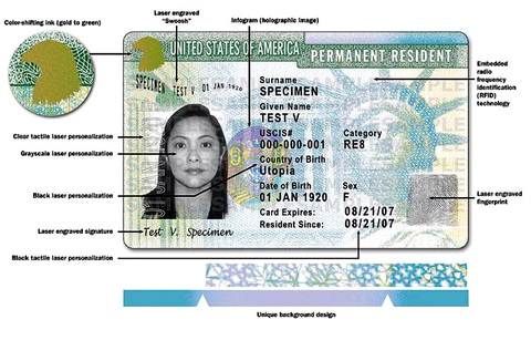 ...А вот, например, в так называемой грин-карте, удостоверяющей личность иммигранта, никакой отметки о регистрации по месту жительства нет Фото: USCIS AP