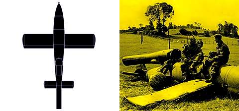 Немецкое оружие возмездия «Фау-1», разработанное в 1930-е годы, было крылатой ракетой. Успех этого проекта оказался неполным: цели достигали не все снаряды. На снимке: канадские солдаты расположились на бомбе, не долетевшей до Британии. 1944 год