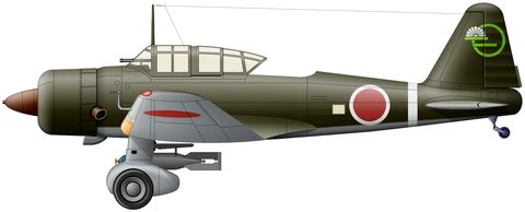 ​Ki-51 из состава Ситисэй-Сёдо-тая, Тайпинг, Малайя, лето 1945 года. 25 или 26 июля этот самолёт участвовал в единственном результативной операции камикадзе в Ост-Индии. Одним из стандартных камуфляжей разведчиков-штурмовиков Ki-51 периода тихоокеанской войны была двухцветная окраска из зелёного или оливкового (показан) на верхних и боковых поверхностях при светло-серых нижних. Из обозначений присутствуют «боевая полоса» и неизвестная эмблема на хвосте. Скорее всего, это эмблема либо отряда камикадзе, либо 3-го учебного хикотая, на базе которого тот был сформирован. Штатным вооружением Ki-51 были мелкие бомбы на подкрыльевых держателях, но для камикадзе монтировали подфюзеляжный держатель для 250-кг бомбы. - Цвета военного неба: камикадзе — «божественный ветер» отчаяния | Военно-исторический портал Warspot.ru