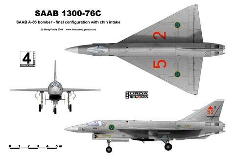 проект бомбардировщика Saab-36 — потенциального носителя шведского ядерного оружия