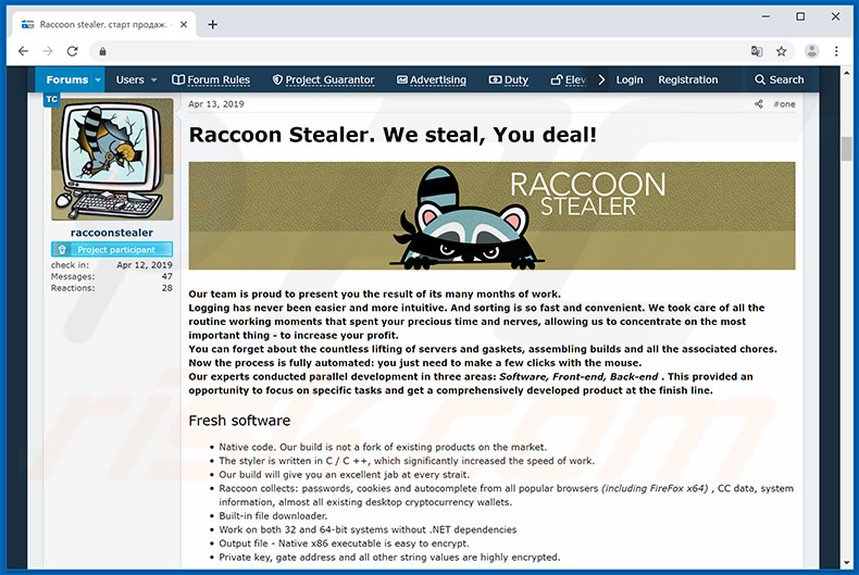 Software espía Raccoon Stealer - Instrucciones de eliminación de malware  (actualizado)