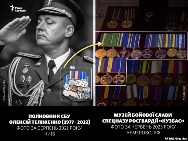 Нагороди, які викрали бійці росгвардії під час затримання Олексія Теліженка в Бучі зараз ймовірно експонуються в так званому музеї бойової слави спецназу «Кузбас» у російському місті Кемерово