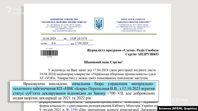 В «Укроборонпромі» повідомили, що Перепелиця з жовтня минулого року – не є субʼєктом декларування через зміни в законі