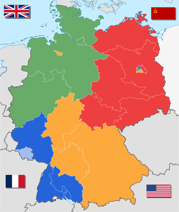 Оккупационные зоны в Германии после Второй мировой войны. Фото: WikiNight2, GFDL, commons.wikimedia.org