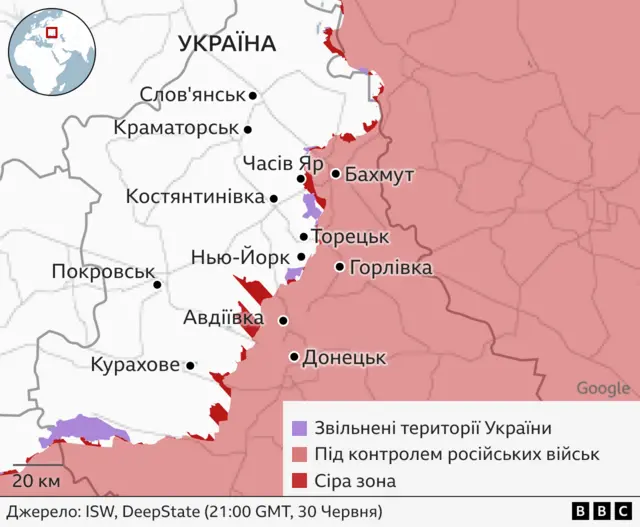 мапа фронту на сході України