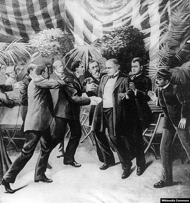 Малюнок Т. Дарта Вокера, що зображує вбивство президента Вільяма Мак-Кінлі Леоном Чолгошем під час панамериканської виставки 6 вересня 1901 року