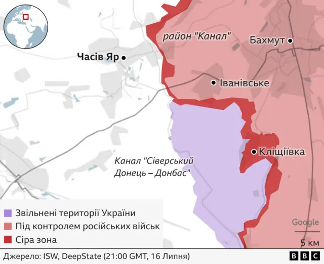 Мапа фронту на Донбасі