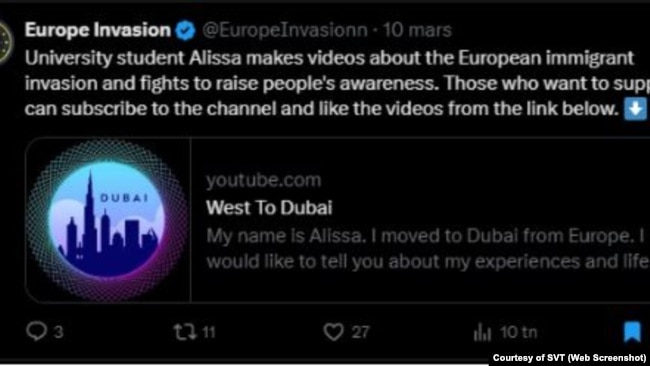 Europe Invasion у березні рекламувала YouTube-канал «West To Dubai» і відео з вигаданою персоною Алісса