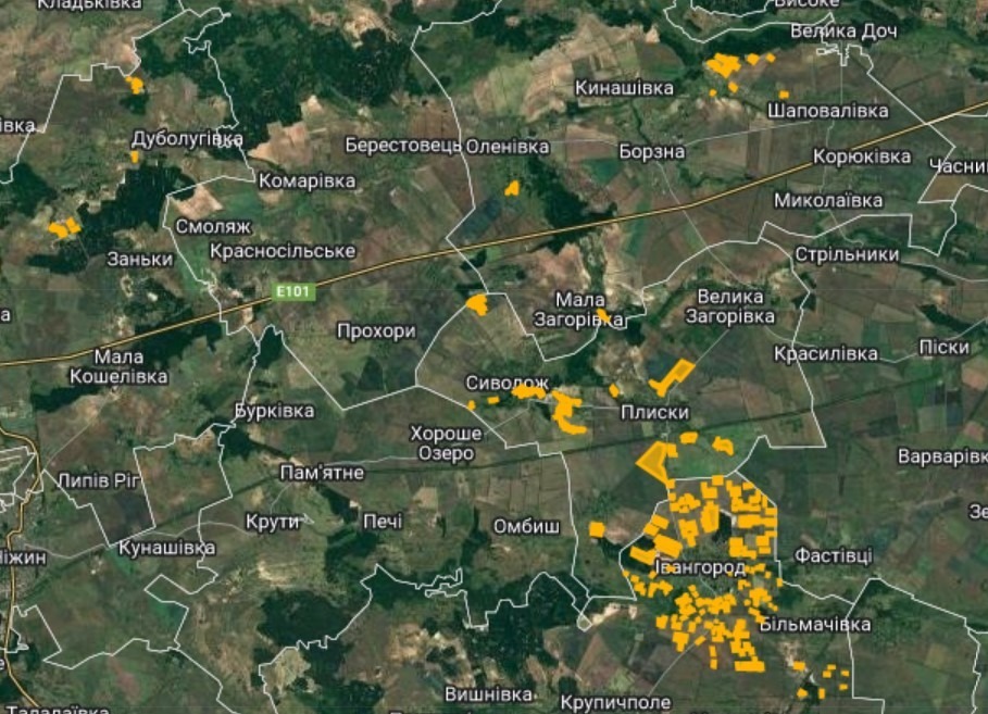 Земельні ділянки  ТзОВ «Івангородське» та ФГ «Івангородське» (NGL.media на основі кадастрових даних)  