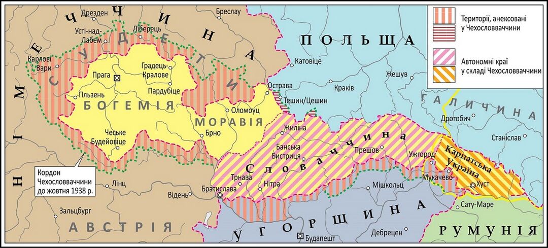 Розділ Чехословаччини у 1938–1939 роках. Мапа з сайту memory.gov.ua
