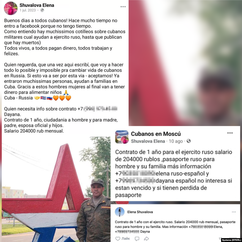 Олена Смірнова залишала в соцмережах оголошення про набір до російської армії. «Усі живі, усім платять гроші, усі працюють і щасливі! — писала вона. – Я зроблю все можливе і неможливе, щоб змінити життя кубинців у Росії!»