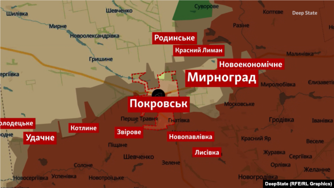 Покровсько-Мирноградська агломерація станом на 10 грудня на мапі DeepState
