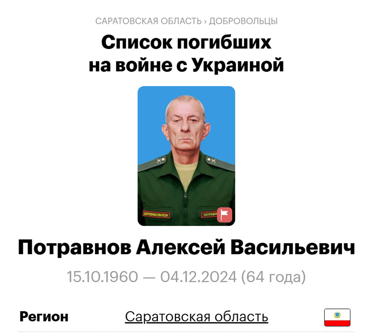 Рядовой Потравнов // База погибших «Медиазоны»