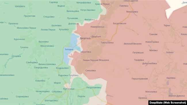 Ділянка фронту зі звільненою територією поблизу Дворічної станом на 13 жовтня 2026 року