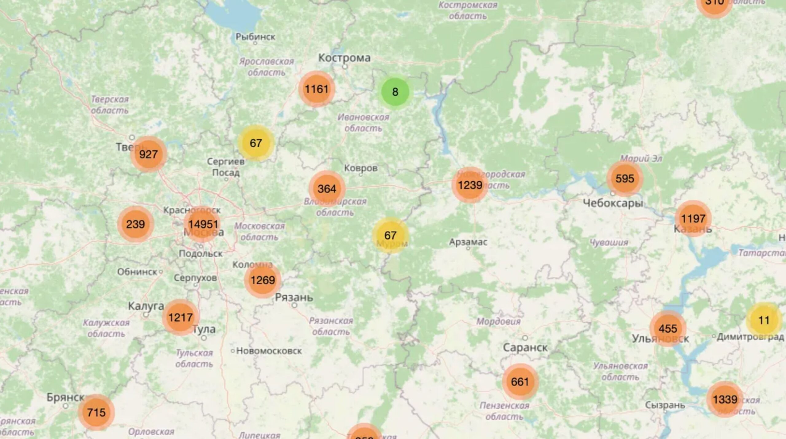Карта с утекшими данными Яндекс-еды