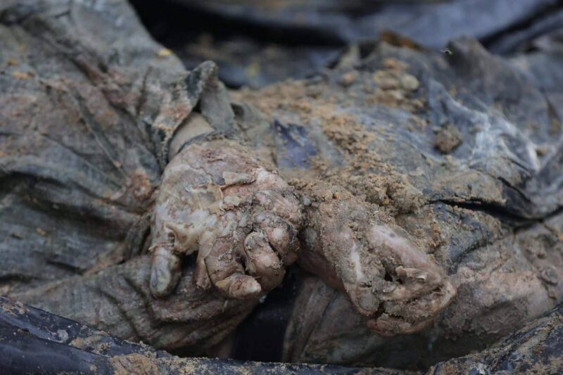 Фото: Денис КазанскийЭксгумация тел в Изюме. Связанные за спиной руки одной из жертв российских убийц.